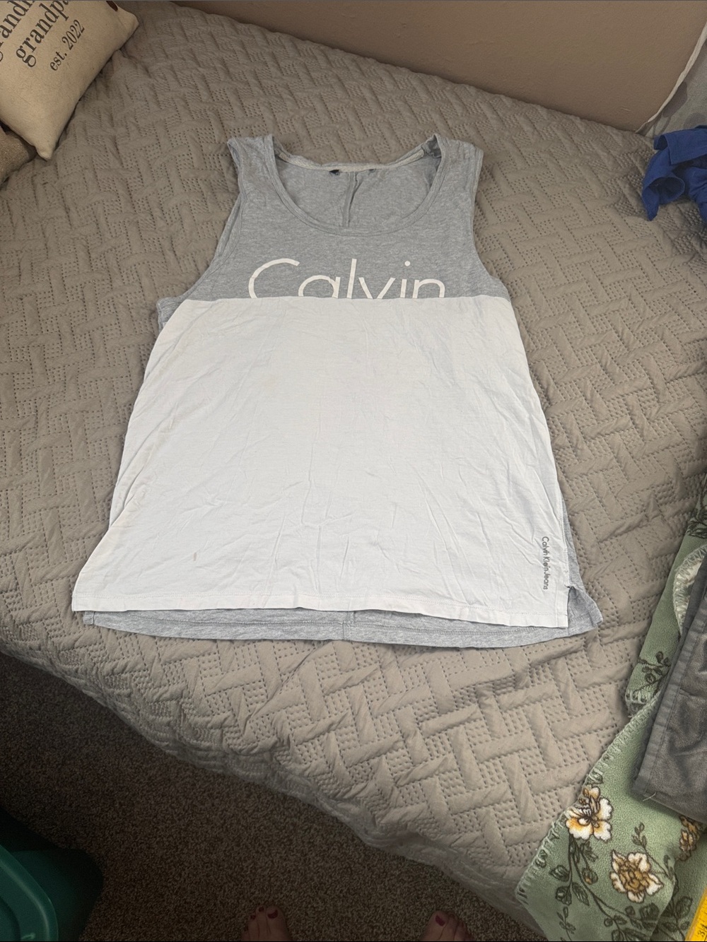 Calvin Klein Gray and White Colorblock Tank